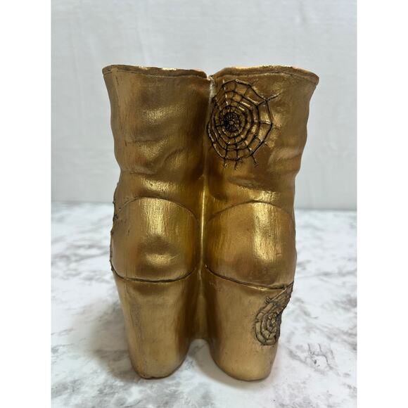 Witchy Centerpiece Halloween 7.5" Gold Boots Decor Laces Spiderwebs Whimsical - Picture 5 of 8
